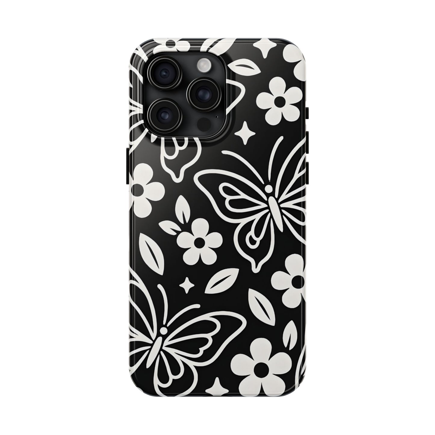 Midnight Butterfly Line Art Tough Case - Minimalist Floral Cover for iPhone & Samsung