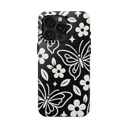 Midnight Butterfly Line Art Tough Case - Minimalist Floral Cover for iPhone & Samsung