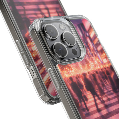 Clear Neon City Sunset Case - Tokyo Crosswalk Aesthetic Transparent Cover