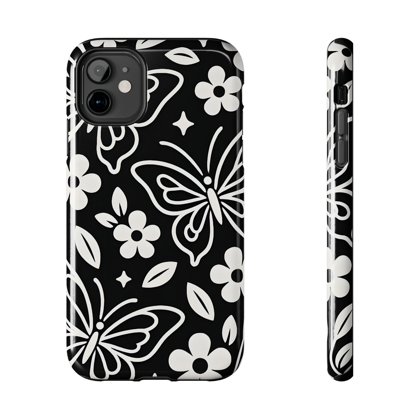 Midnight Butterfly Line Art Tough Case - Minimalist Floral Cover for iPhone & Samsung