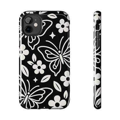 Midnight Butterfly Line Art Tough Case - Minimalist Floral Cover for iPhone & Samsung
