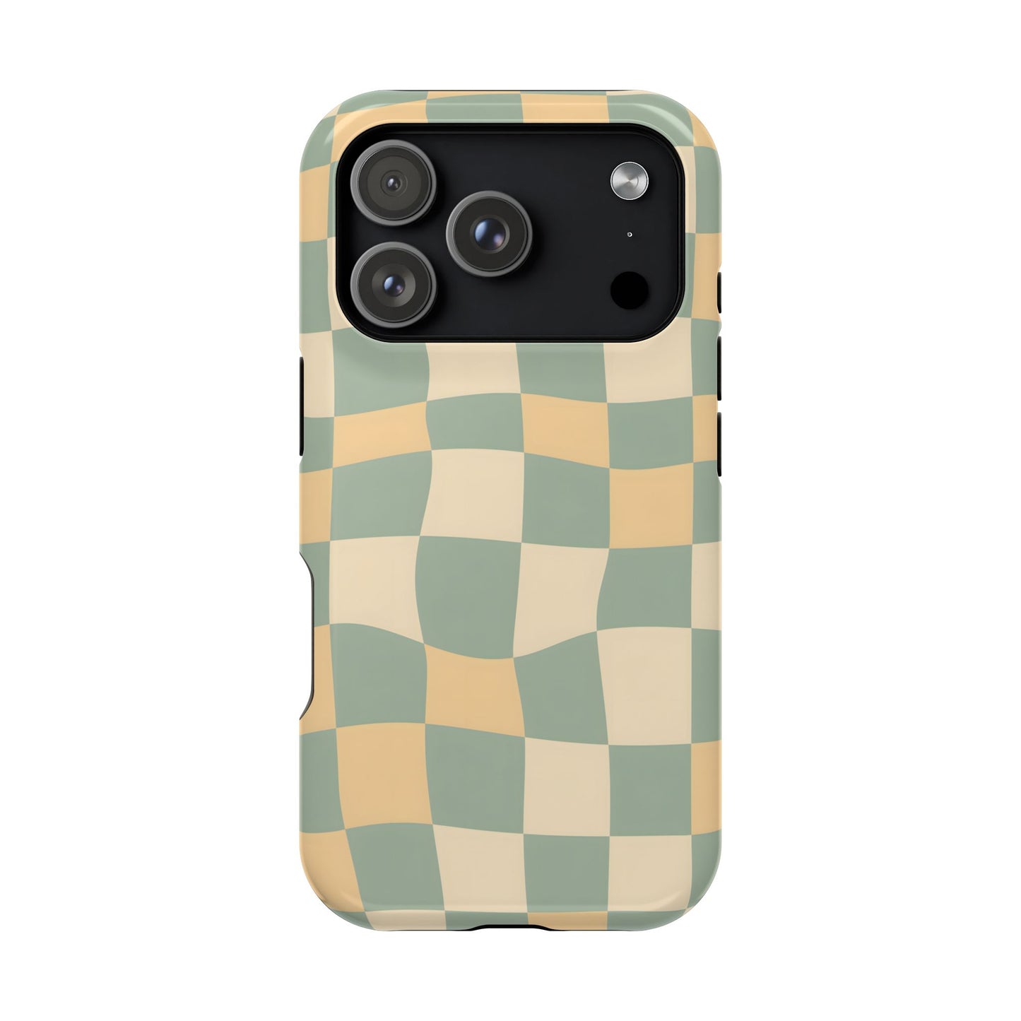 Wavy Sage & Cream Checkerboard Magnetic Case