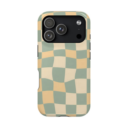 Wavy Sage & Cream Checkerboard Magnetic Case