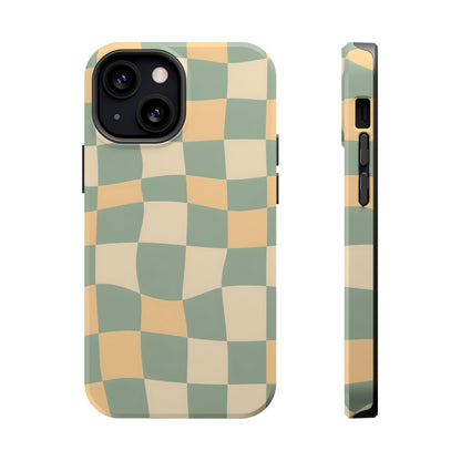 Wavy Sage & Cream Checkerboard Magnetic Case