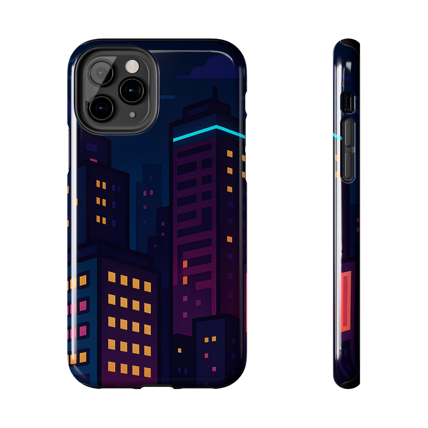 Neon City Skyline Tough Phone Case – Night Aesthetic Protective Cover for iPhone & Samsung