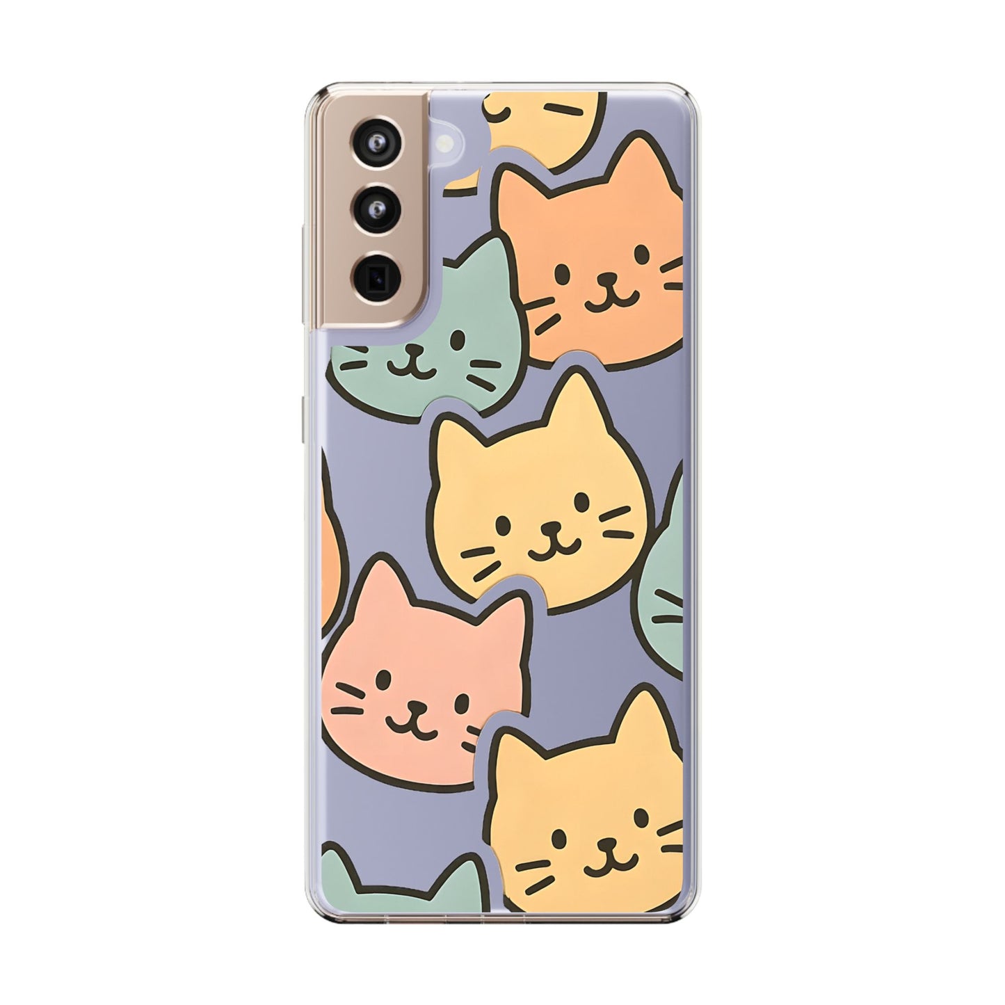 Clear Colorful Cat Pattern Case - Kawaii Aesthetic Transparent Cover for iPhone & Samsung