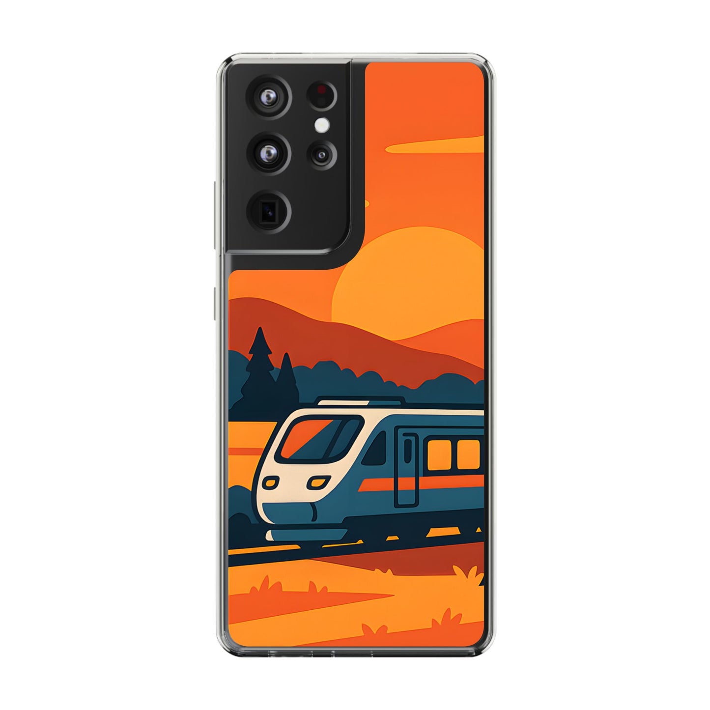 Clear Sunset Train Phone Case - Minimalist Travel Aesthetic Transparent Cover