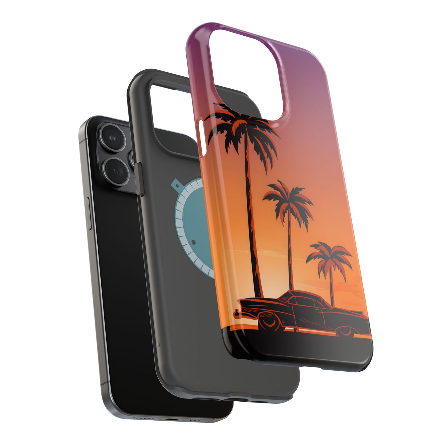 Retro Coastline: Vintage Car & Palm Sunset MagSafe Case