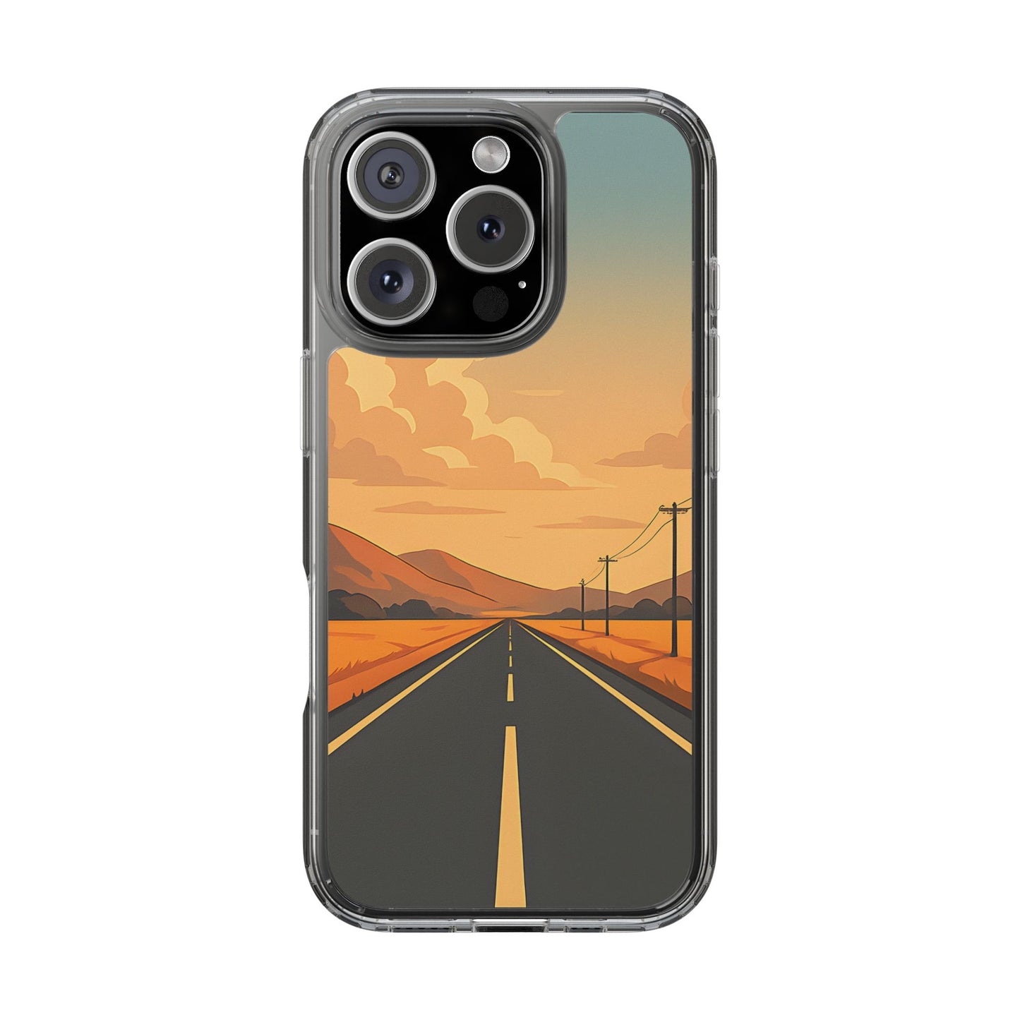 Clear Open Road Sunset Case - Minimalist Journey Aesthetic Transparent Cover