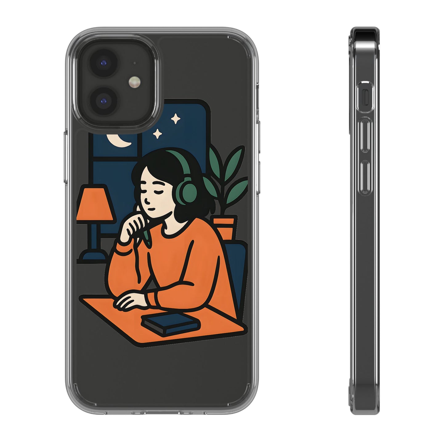 Clear Lofi Study Girl Case - Minimalist Aesthetic Transparent Cover for iPhone & Samsung