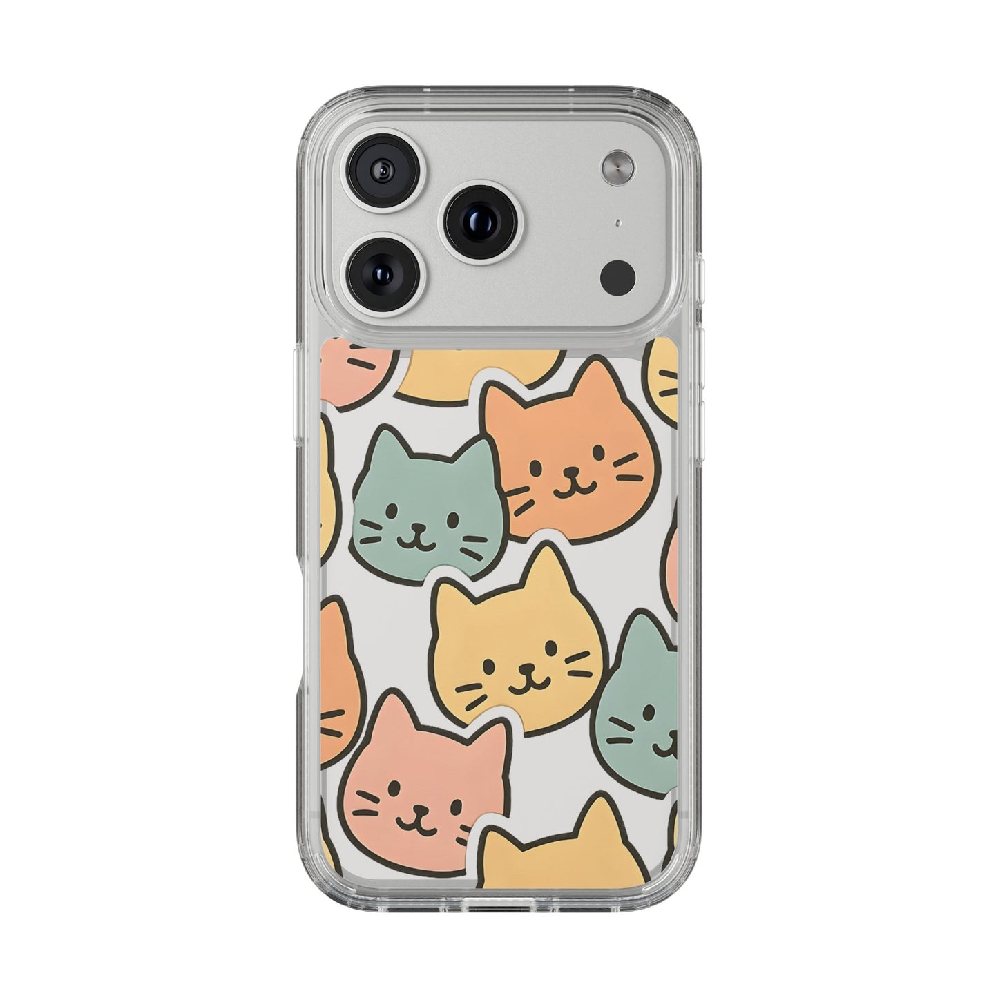 Clear Colorful Cat Pattern Case - Kawaii Aesthetic Transparent Cover for iPhone & Samsung