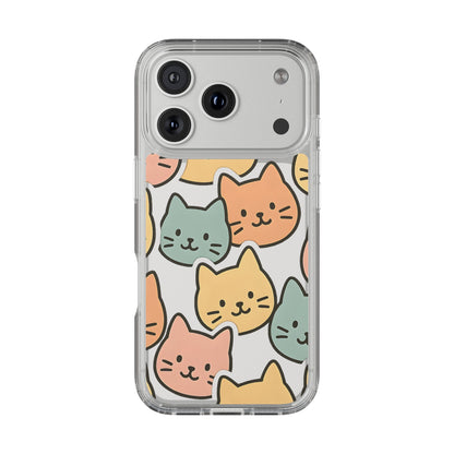 Clear Colorful Cat Pattern Case - Kawaii Aesthetic Transparent Cover for iPhone & Samsung