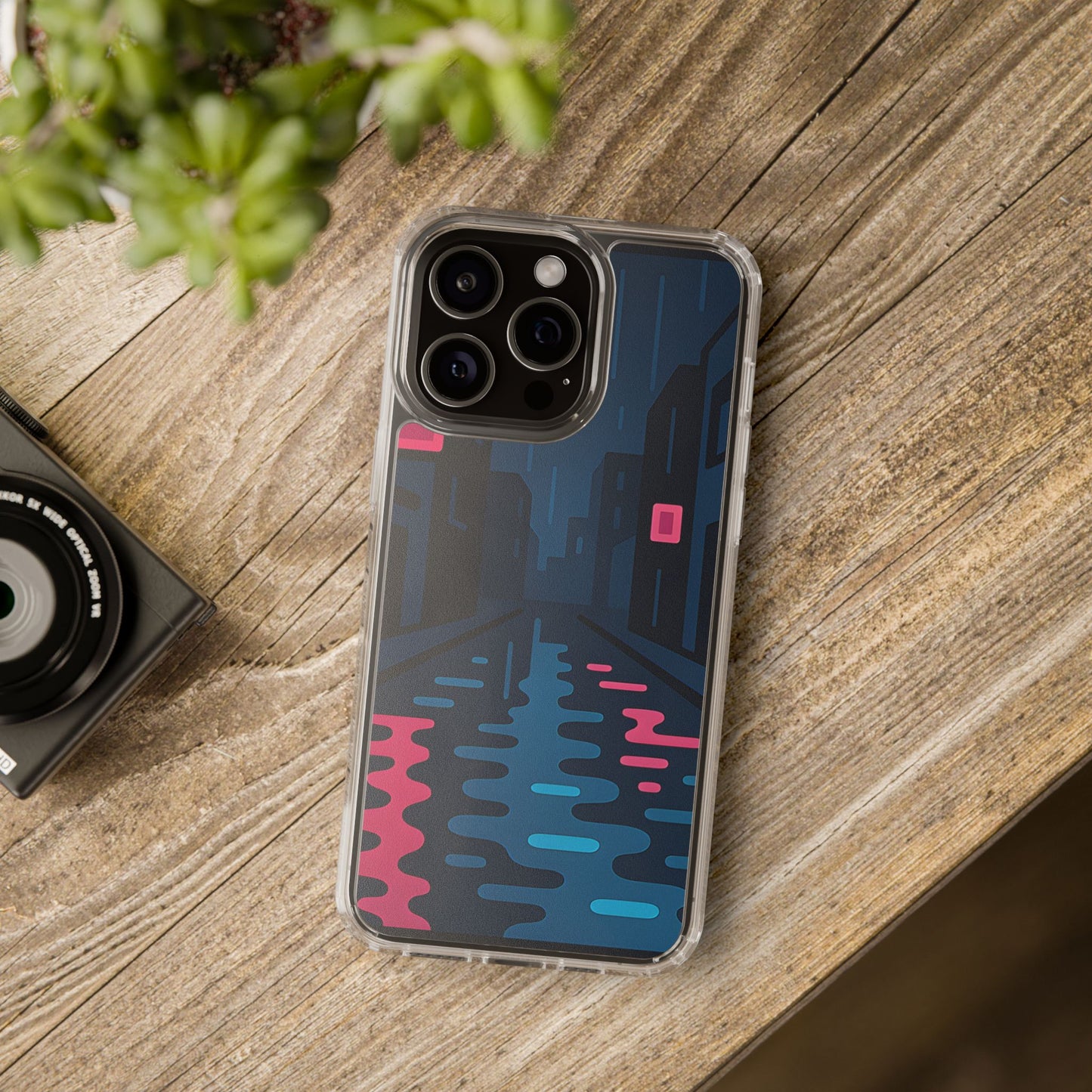 Clear Rainy Neon Street Case - Minimalist Urban Aesthetic Transparent Cover