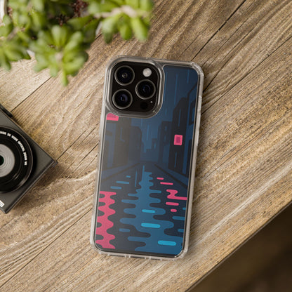 Clear Rainy Neon Street Case - Minimalist Urban Aesthetic Transparent Cover