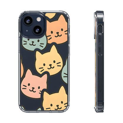 Clear Colorful Cat Pattern Case - Kawaii Aesthetic Transparent Cover for iPhone & Samsung