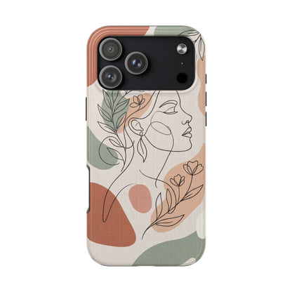 Earthy Abstract Female Line Art Tough Case - Minimalist Boho Cover for iPhone & Samsung