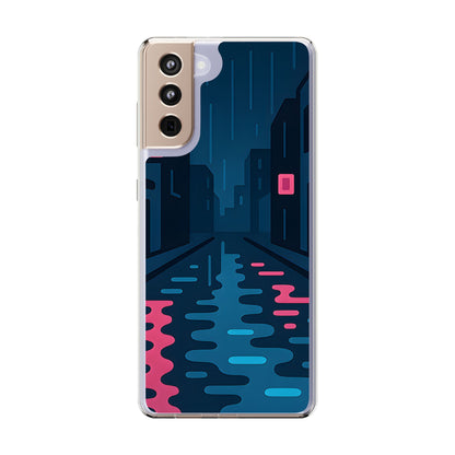 Clear Rainy Neon Street Case - Minimalist Urban Aesthetic Transparent Cover