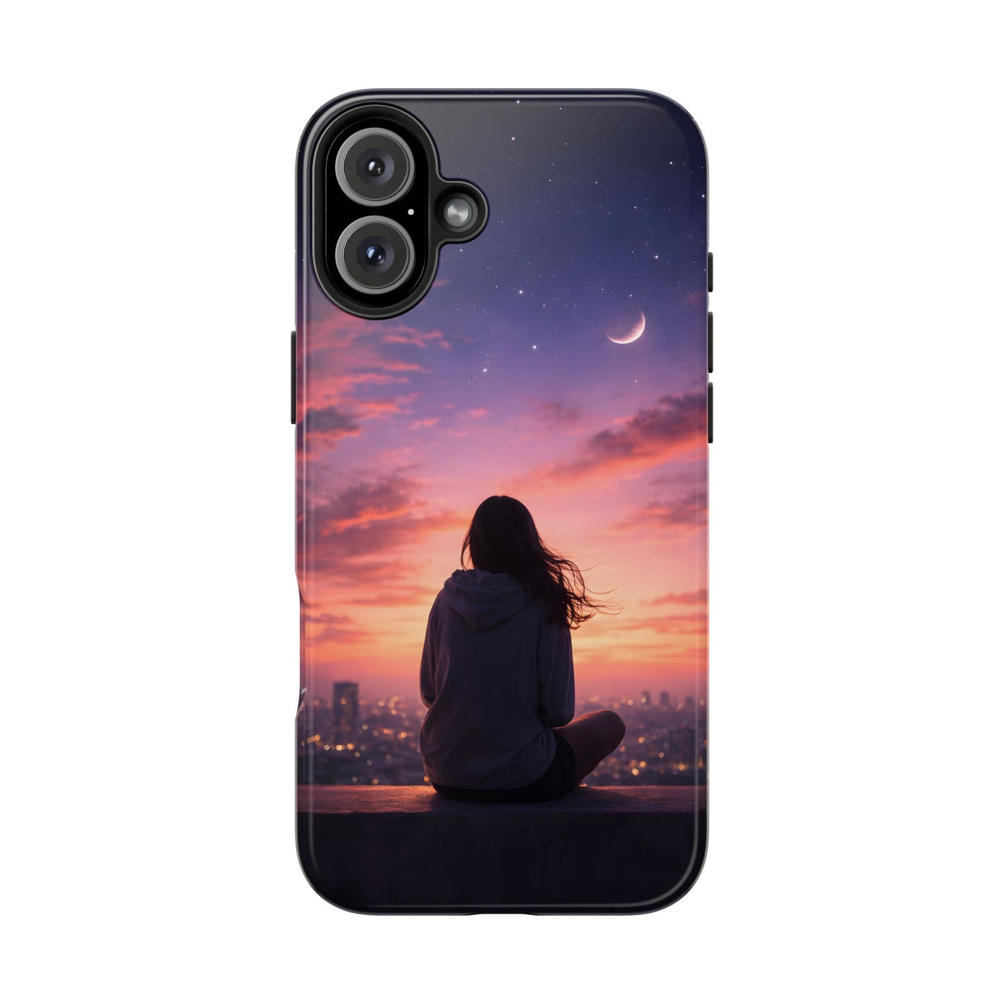 Dreamy Rooftop Sunset Tough Case - Lo-Fi Cityscape Cover for iPhone & Samsung