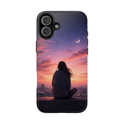Dreamy Rooftop Sunset Tough Case - Lo-Fi Cityscape Cover for iPhone & Samsung