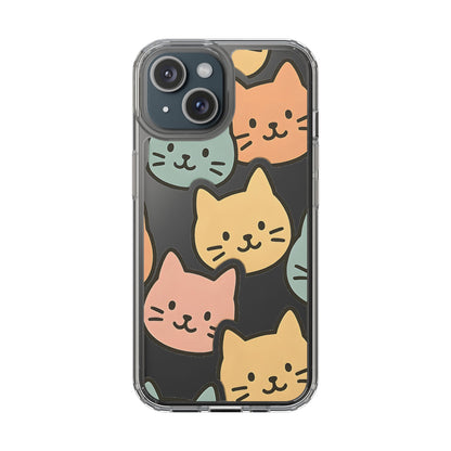 Clear Colorful Cat Pattern Case - Kawaii Aesthetic Transparent Cover for iPhone & Samsung