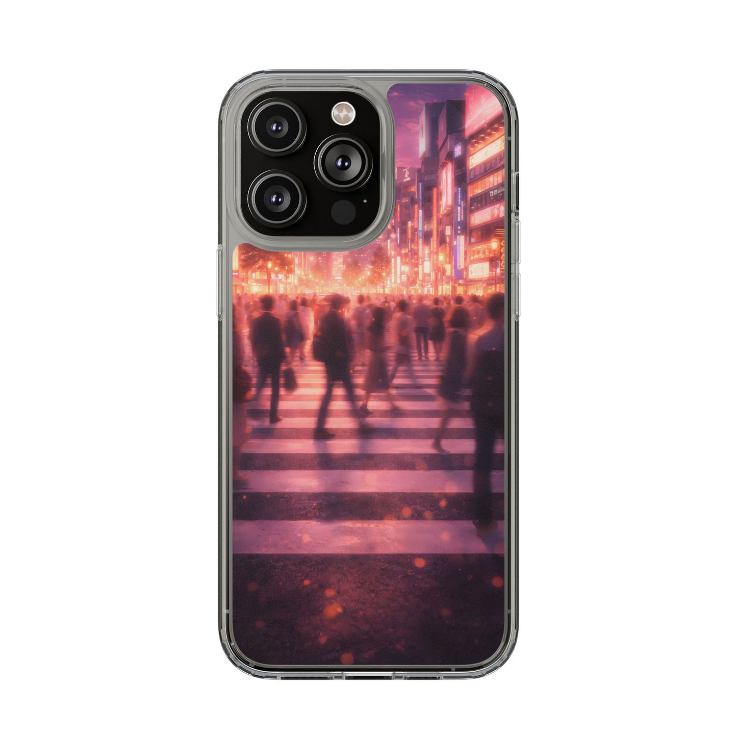 Clear Neon City Sunset Case - Tokyo Crosswalk Aesthetic Transparent Cover