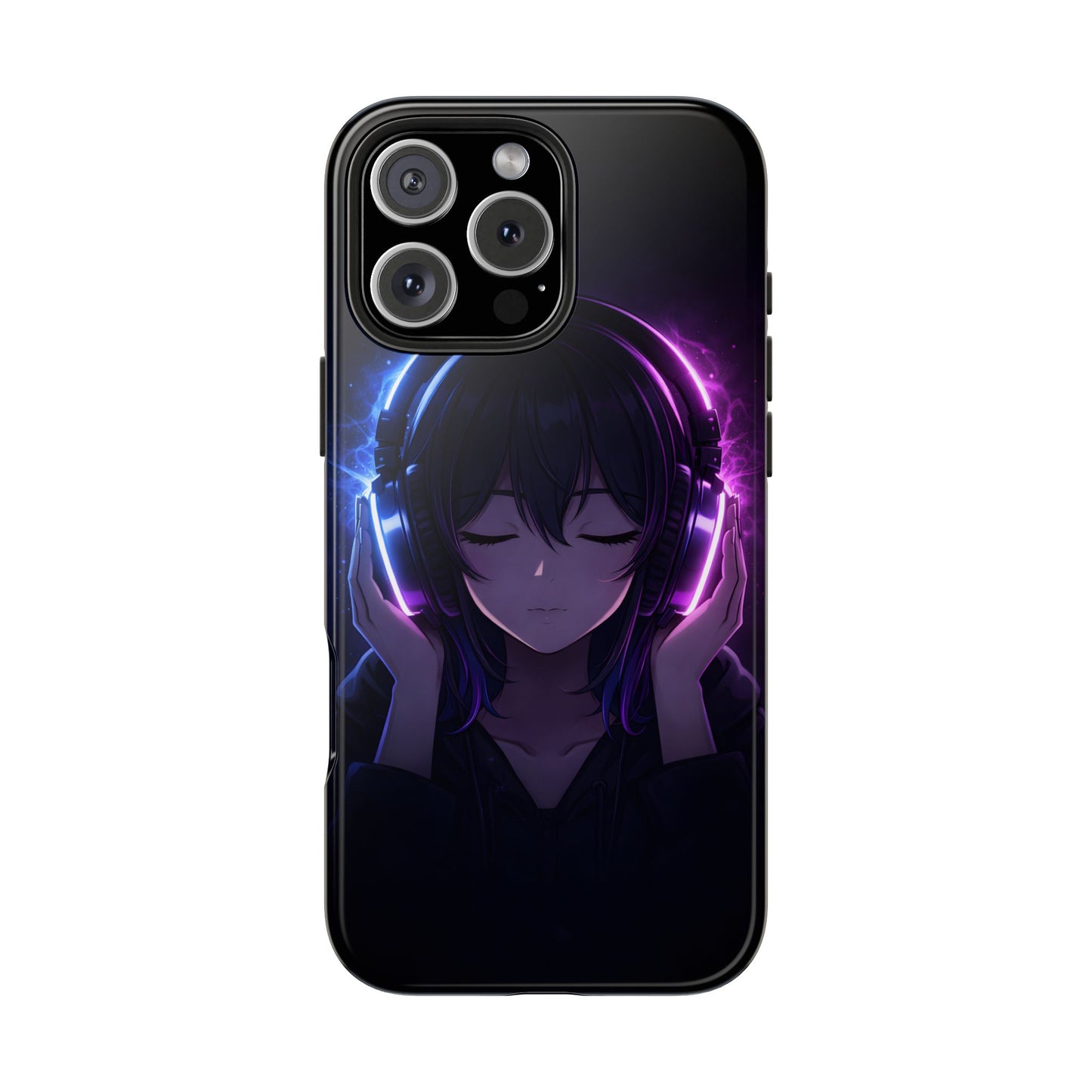 Neon Music Anime Girl Tough Case - Purple & Blue Aesthetic Cover for iPhone & Samsung