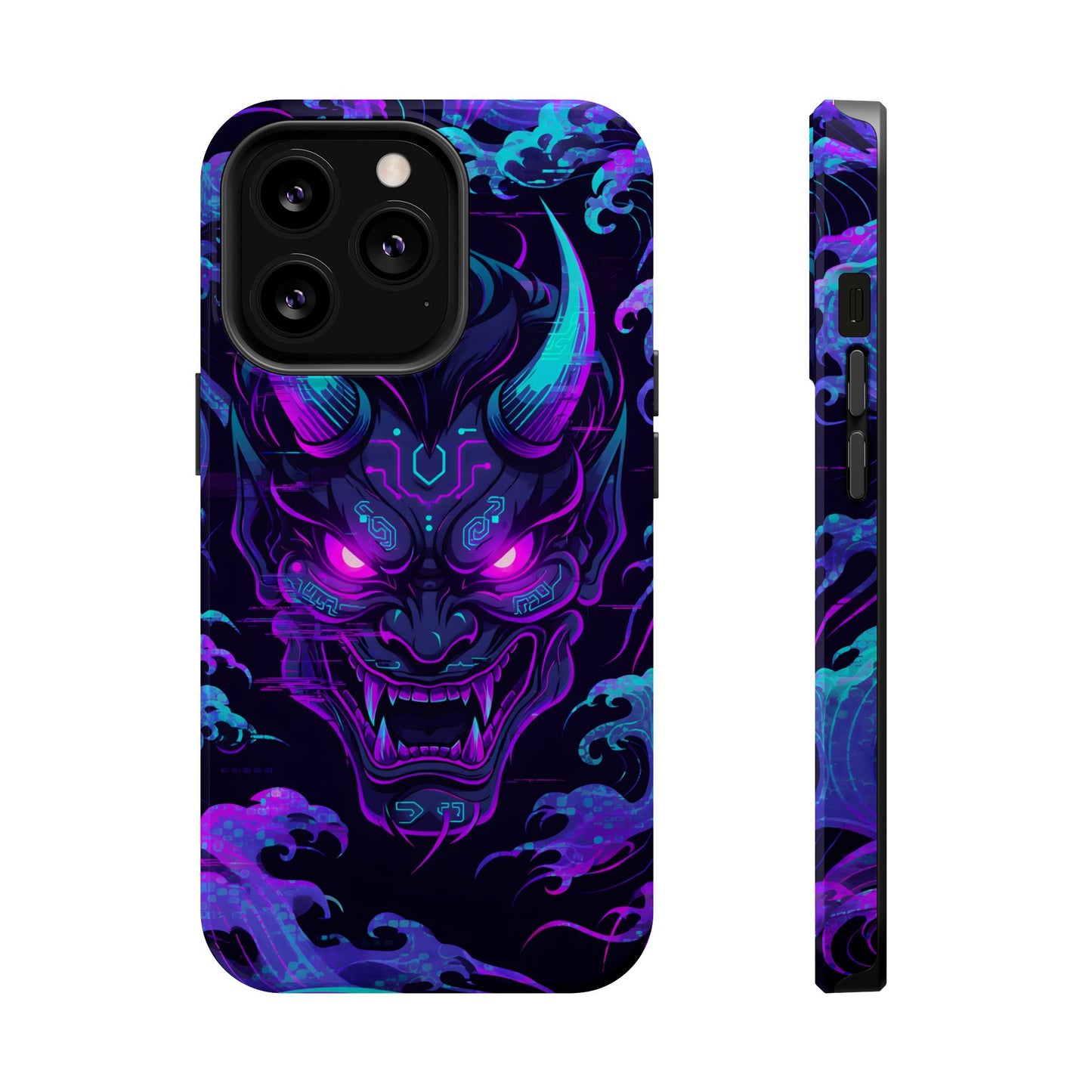 Cyber Oni: Neon Cyberpunk Japanese Mask MagSafe Case