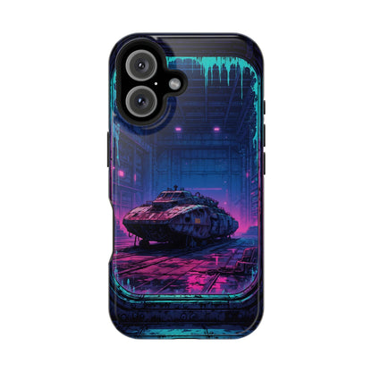 Cyberpunk Garage: Neon Sci-Fi Hover Tank MagSafe Case