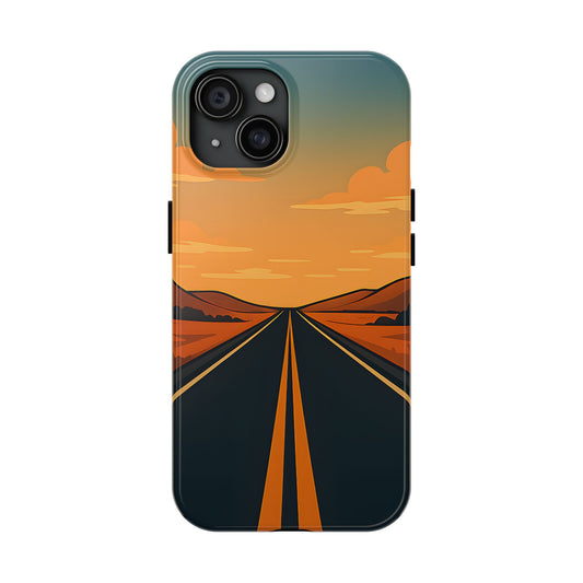 Endless Highway Tough Case - Minimalist Sunset Road Trip Aesthetic Cover