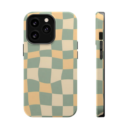 Wavy Sage & Cream Checkerboard Magnetic Case