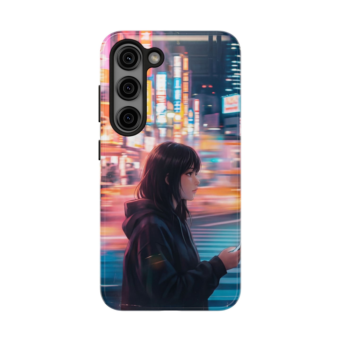 Neon City Girl Tough Case - Urban Melancholy Anime Cover for iPhone & Samsung
