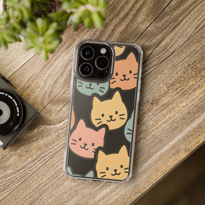 Clear Colorful Cat Pattern Case - Kawaii Aesthetic Transparent Cover for iPhone & Samsung