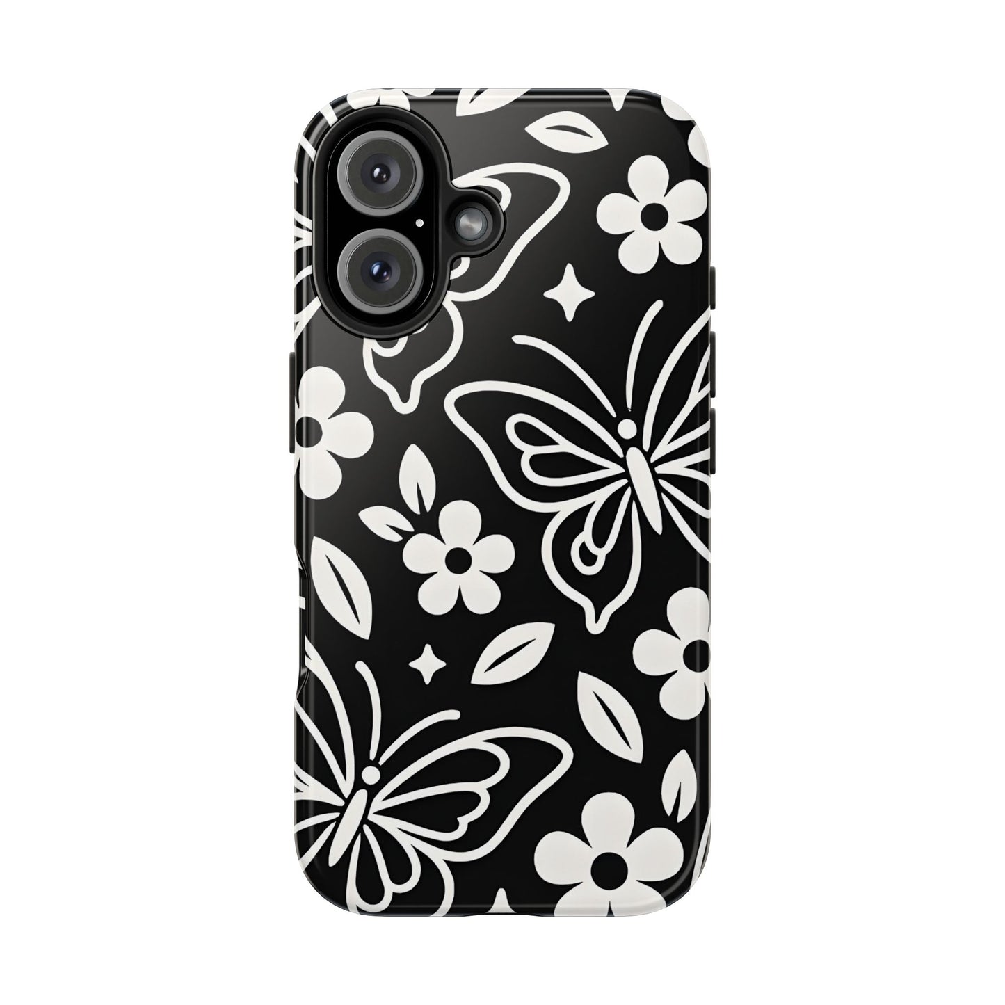 Midnight Butterfly Line Art Tough Case - Minimalist Floral Cover for iPhone & Samsung