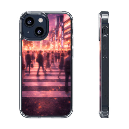 Clear Neon City Sunset Case - Tokyo Crosswalk Aesthetic Transparent Cover
