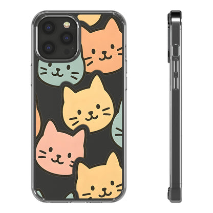 Clear Colorful Cat Pattern Case - Kawaii Aesthetic Transparent Cover for iPhone & Samsung