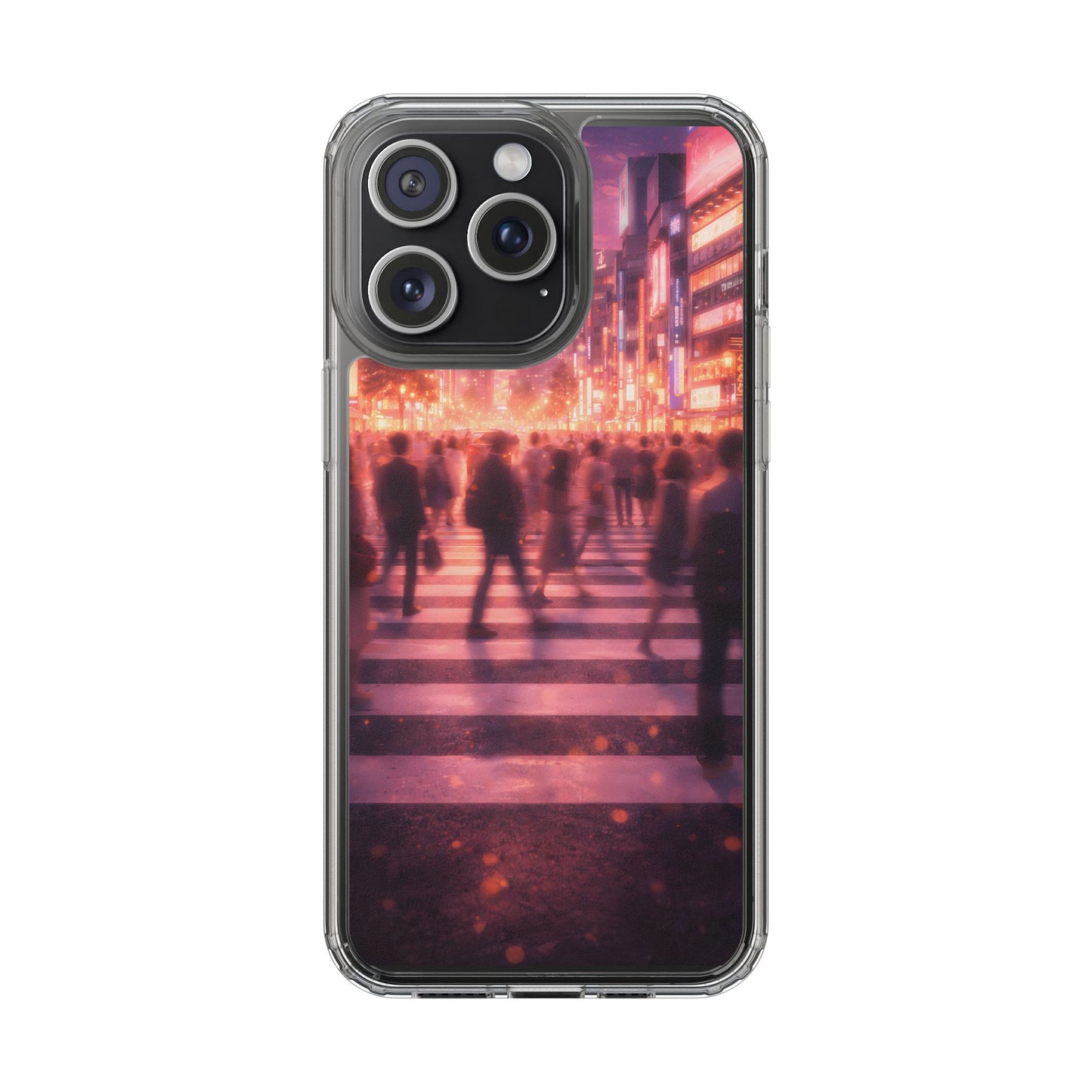 Clear Neon City Sunset Case - Tokyo Crosswalk Aesthetic Transparent Cover