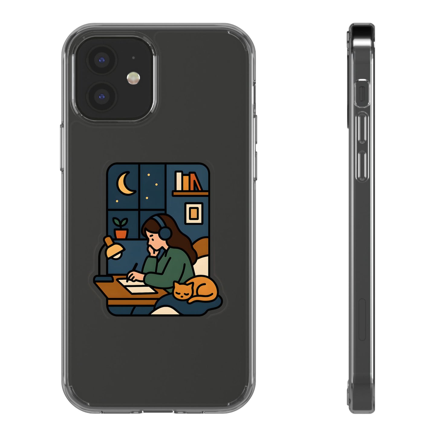 Clear Lofi Midnight Study Case - Cozy Aesthetic Transparent Cover for iPhone & Samsung
