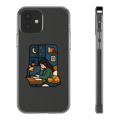 Clear Lofi Midnight Study Case - Cozy Aesthetic Transparent Cover for iPhone & Samsung