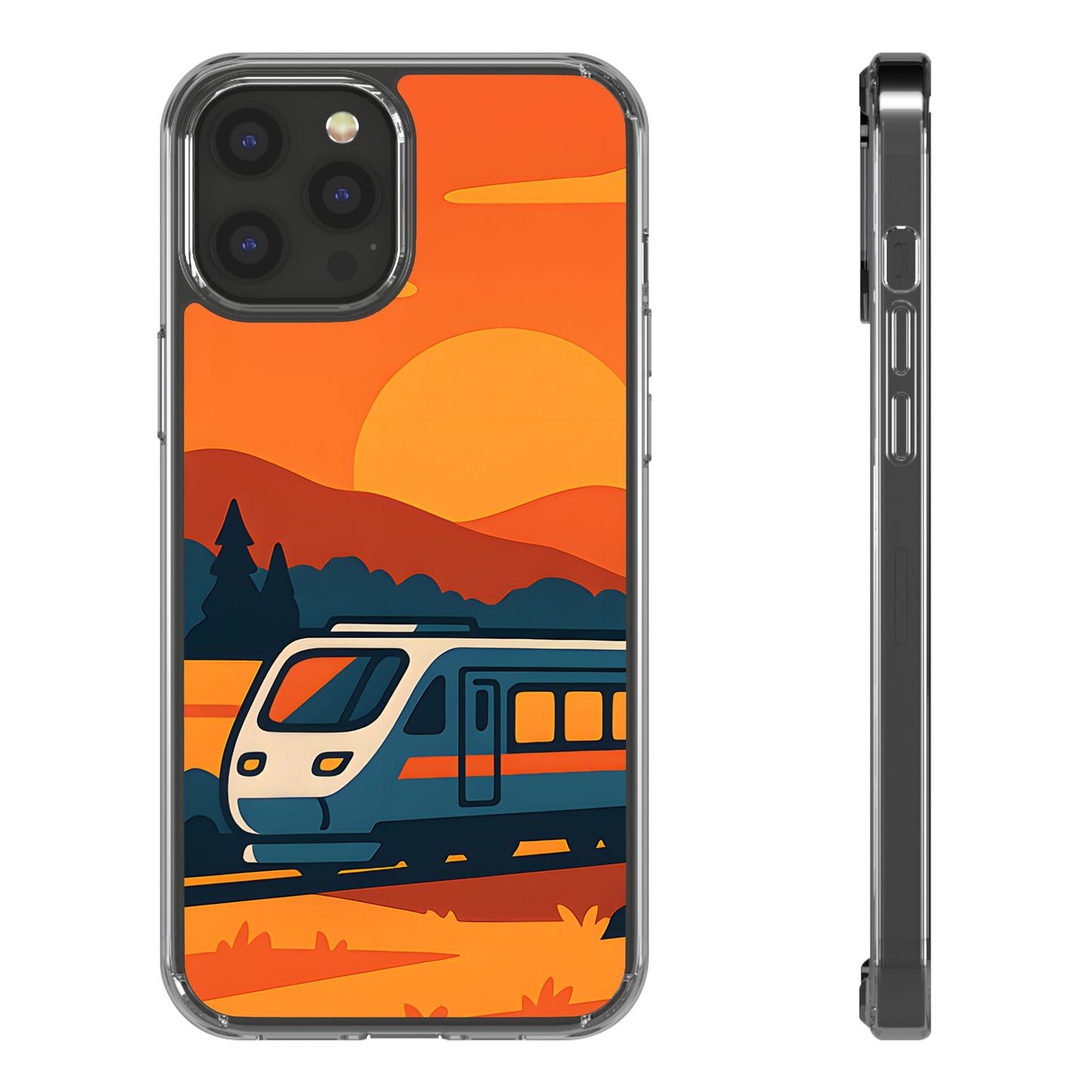 Clear Sunset Train Phone Case - Minimalist Travel Aesthetic Transparent Cover