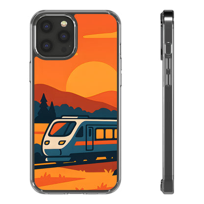Clear Sunset Train Phone Case - Minimalist Travel Aesthetic Transparent Cover
