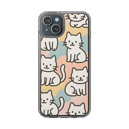 Clear White Cat Pattern Case - Kawaii Pastel Aesthetic Transparent Cover