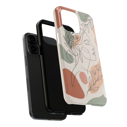 Earthy Abstract Female Line Art Tough Case - Minimalist Boho Cover for iPhone & Samsung