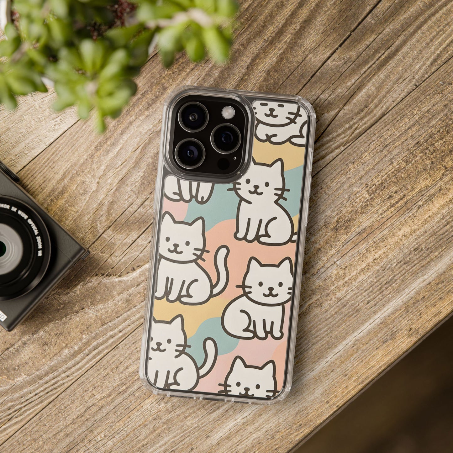 Clear White Cat Pattern Case - Kawaii Pastel Aesthetic Transparent Cover