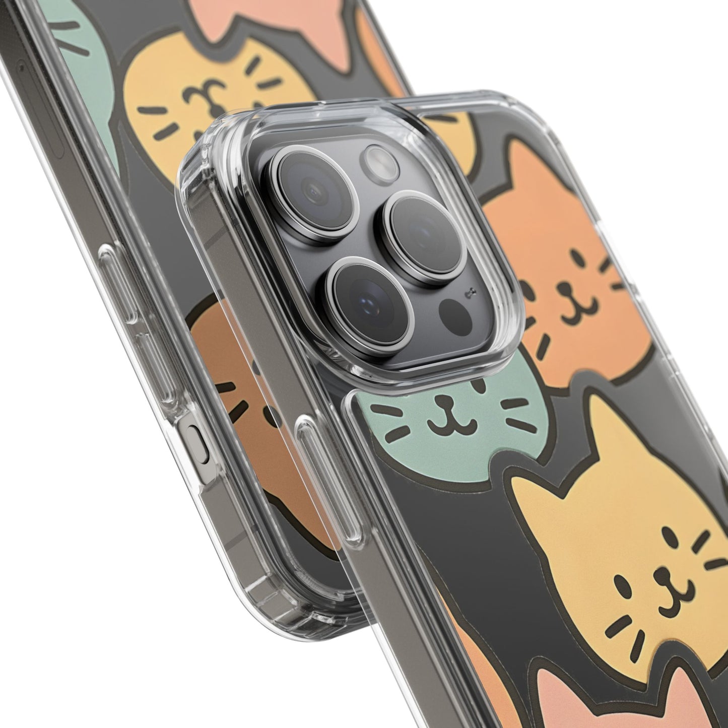 Clear Colorful Cat Pattern Case - Kawaii Aesthetic Transparent Cover for iPhone & Samsung