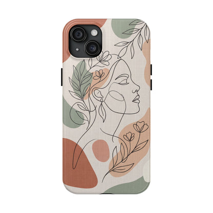 Earthy Abstract Female Line Art Tough Case - Minimalist Boho Cover for iPhone & Samsung