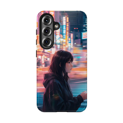 Neon City Girl Tough Case - Urban Melancholy Anime Cover for iPhone & Samsung