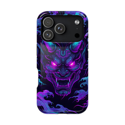 Cyber Oni: Neon Cyberpunk Japanese Mask MagSafe Case