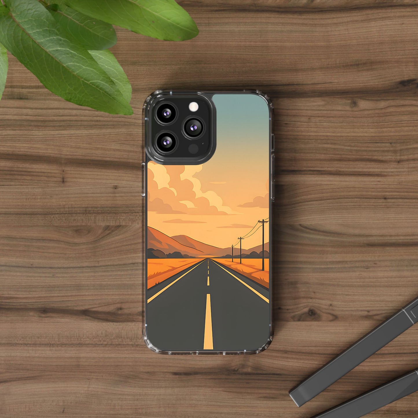 Clear Open Road Sunset Case - Minimalist Journey Aesthetic Transparent Cover