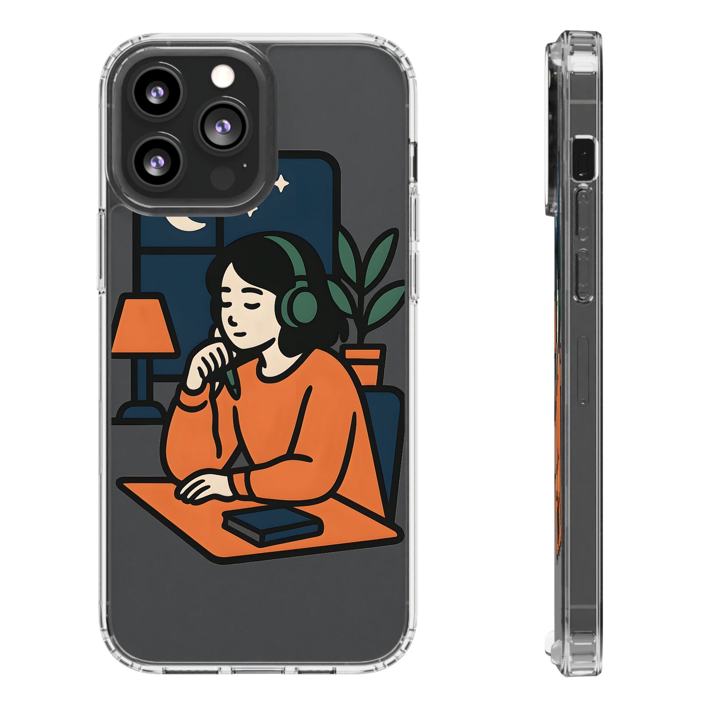 Clear Lofi Study Girl Case - Minimalist Aesthetic Transparent Cover for iPhone & Samsung