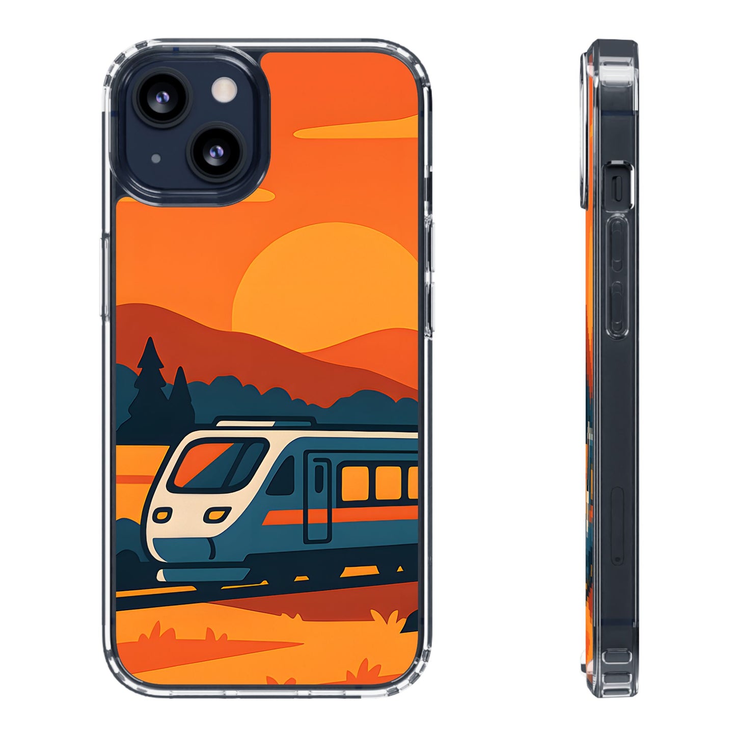 Clear Sunset Train Phone Case - Minimalist Travel Aesthetic Transparent Cover